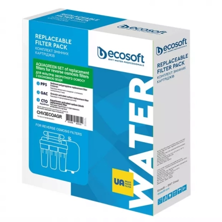 Покращений комплект картриджів Ecosoft  1-2-3 для фільтрів зворотного осмосу з функцією економії води