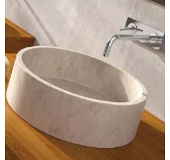 Раковина кругла 420x130, накладна, камінь, бежевий, BALI Beige Bathco