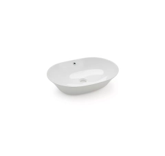 Раковина овальна 590x420x140, накладна, кераміка, білий, NEW TOULOUSE з переливом Bathco