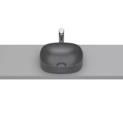 Inspira Soft раковина напіввбудована зверху, розмір 370x370 мм, з керамічною декоративною кришкою донного клапану ∅ 72 мм, колір: Onyx ROCA